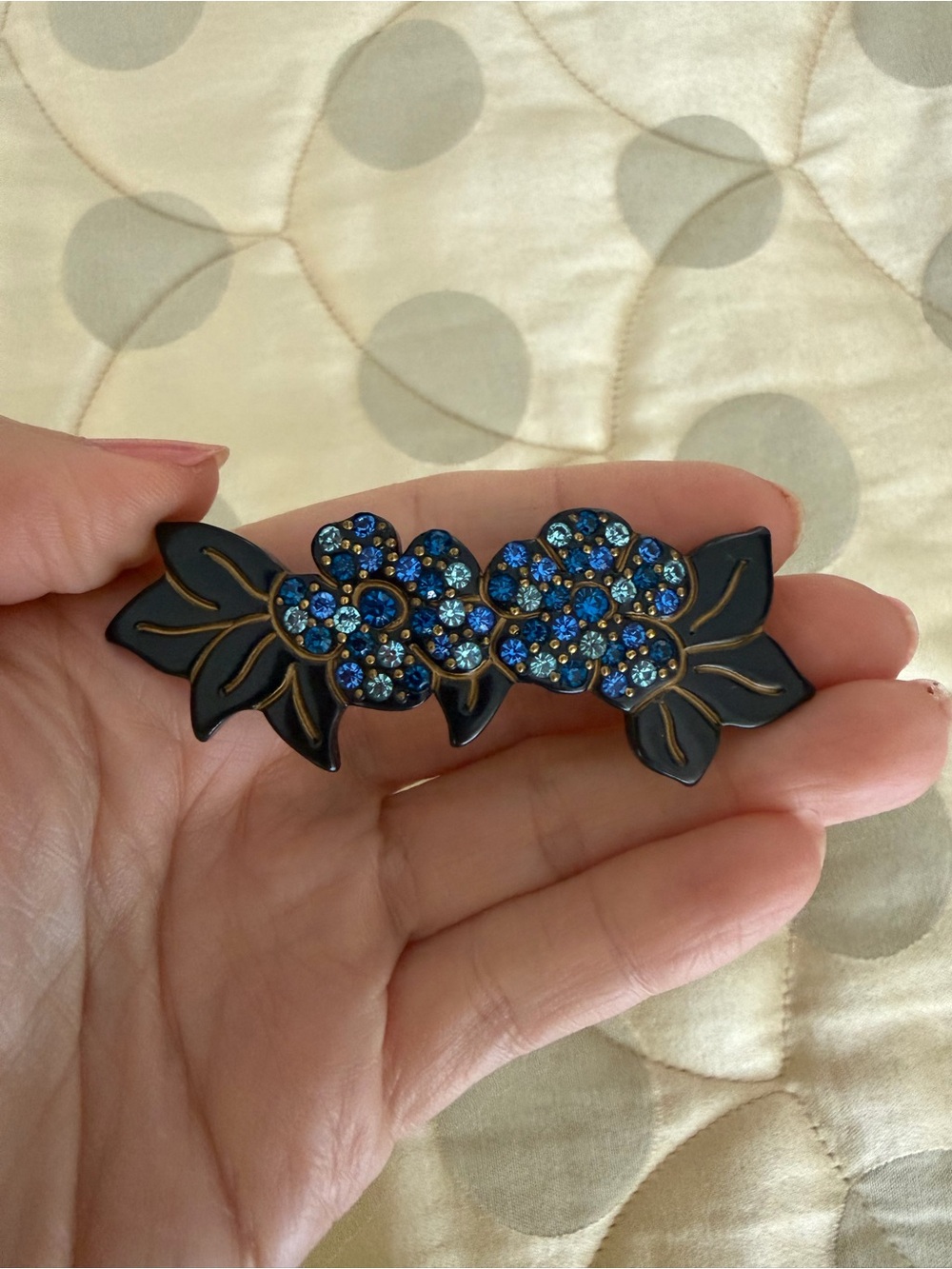 🗽Alexandre de Paris Black Resin Barrette with Gold Clip